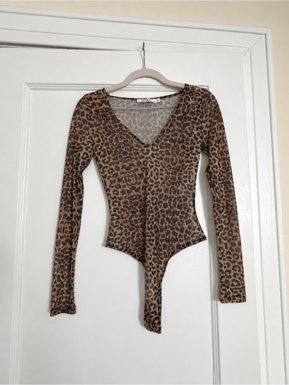 Leopard Print Long-Sleeve V-Neck Bodysuit - Brown/Black